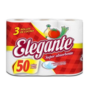 ROLLOS DE COCINA ELEGANTE 3 X 50 HOJAS ROJO BTO X 8 PAQUETES
