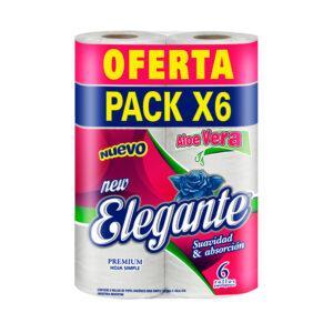 HIG. BLANCOS PREMIUM ELEGANTE HOJA SIMPLE ALOE VERA 6 ROLLOS X 30 MTS