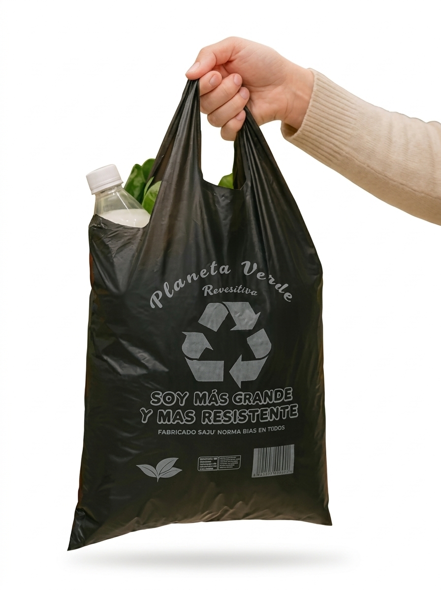 BOLSA CAMISETA PLANETA 45 X 55 BAJA DENSIDAD NEGRA MAPSA - Imagen 2